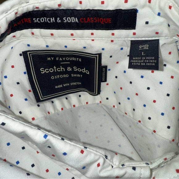 Scotch and Soda Men's Red, White, and Blue Polka Dot Oxford Dress Shirt - Picture 11 of 11